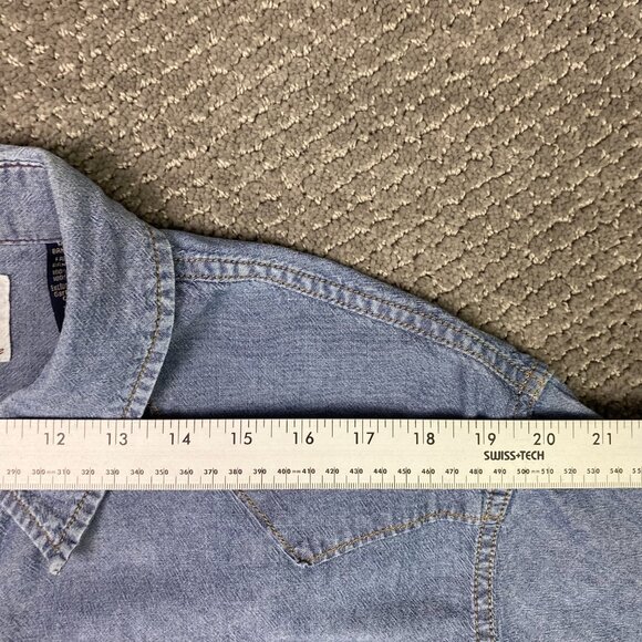 Wrangler Pearl Snap Chambray Shirt Men's XL Blue Denim Chore Western - Picture 13 of 15